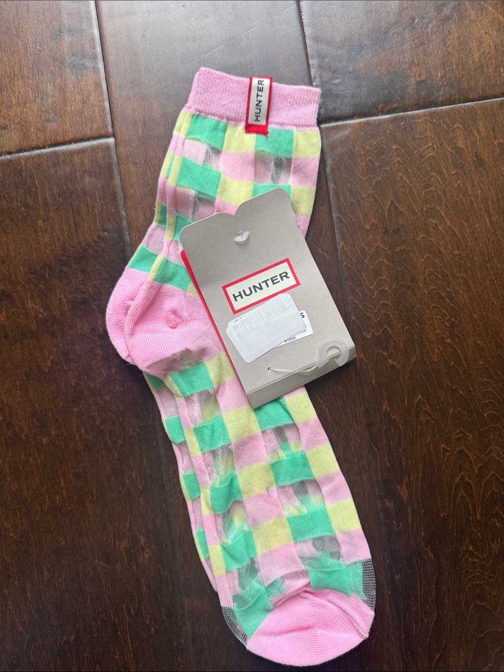 Hunter Pink, Green & Yellow Check Crew Socks